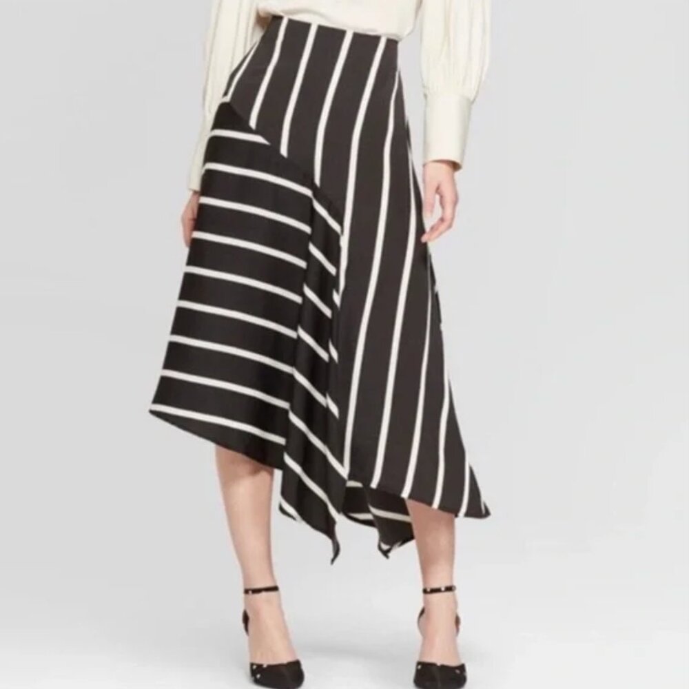 Who What Wear Asymetrical Black & White Striped Midi Skirt - Size 2